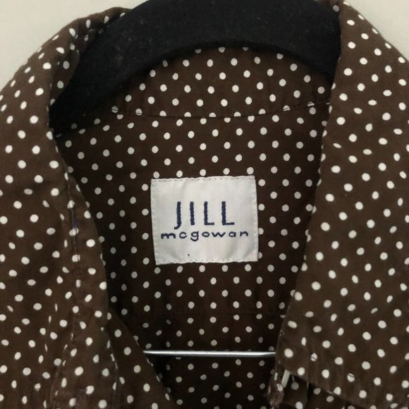 Jill Mcgowan polka dot button up blouse dark brown cotton top size small - Picture 3 of 7